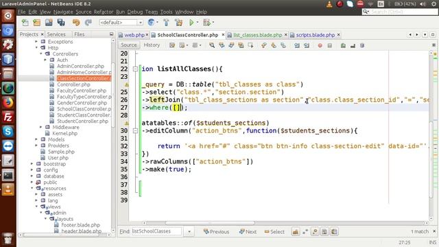 Laravel Admin Panel Development beginners Tutorial(#21) Yajrabox listing  for clasess, faculty type