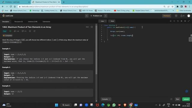 1464 Maximum Product of Two Elements in an Array | Leetcode Solution | IN JAVA | IN HINDI смотреть онлайн