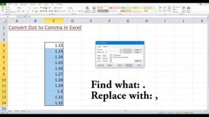 How to replace dots with commas in Excel