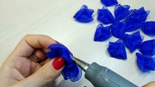 Пышные банты из органзы в синем цвете. Очень красивые бантики Канзаши. МК Аlena Makedon