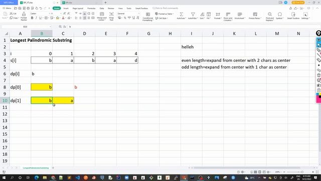 52 - Longest Palindromic Substring - Dynamic Programming approach 1