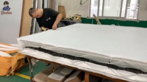 The production process of making a soft and fluffy mattress. Mattress Factory