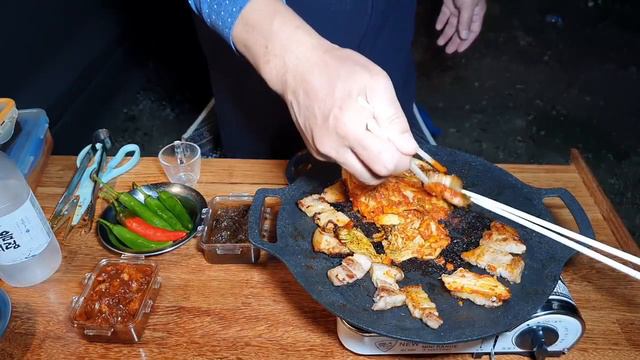 [SUB] 대부도 노지차박캠핑 |시화방조제|오겹살 먹방|라면 먹방