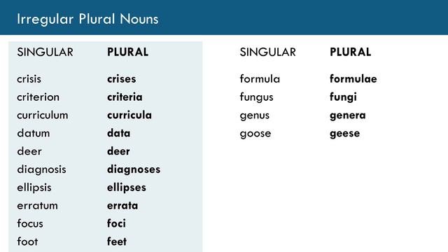 Irregular Plural Nouns in English | Singular and Plural Nouns