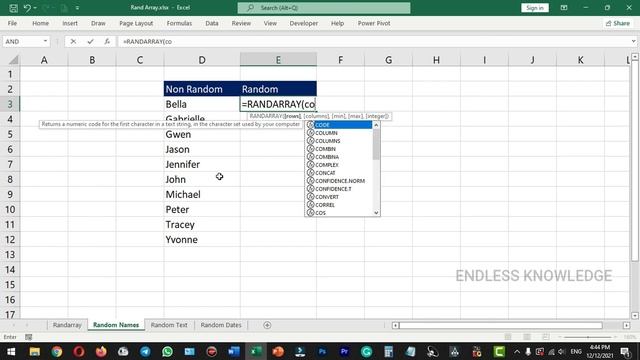 Randarray Function in Excel in Tamil