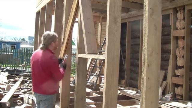 Каркасная пристройка к деревянному дому. Укосины. Без обвязки.