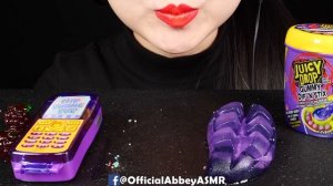 ASMR CLEAR PURPLE FOODS EDIBLE WATER BOTTLE Juicy Drop Gummy Dip N Stix JELLO EATING SOUNDS 투명 디저트먹