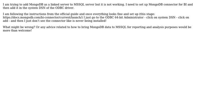 Issues attempting to use MongoDB connector for BI смотреть онлайн