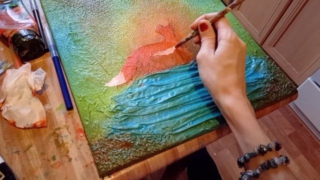 Объёмная картина с лисой / Текстурная картина / Картина акрилом /Acrylic painting technique / Fox