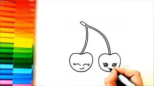 Симпатичный рисунок вишни - Простые рисунки - Как нарисовать вишню - Как нарисовать вишню