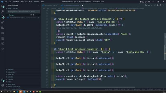 34. Testing multiple Http requests using HttpTestController match method - Angular Unit Testing