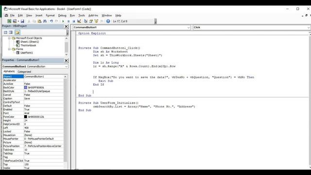 Excel VBA Userform Search and Display | Search Button