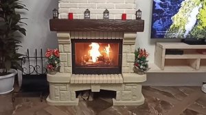 дровяной камин "Элит" - облицовка из архитектурного камня для чугунных и стальных топок 700й серии