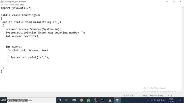 wap in java to print counting and their sum. смотреть онлайн