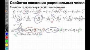Свойства сложения рациональных чисел, 6 класс