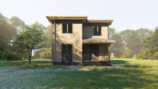 Двухэтажный каркасный дом 8х10 Проект КД-49. Общий вид смотреть онлайн