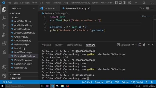 Python Program to find Area of Rectangle