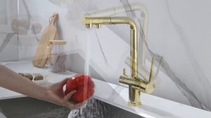 Смеситель под фильтр с выдвижным изливом SERPENTINE в цвете золото Se213222-G