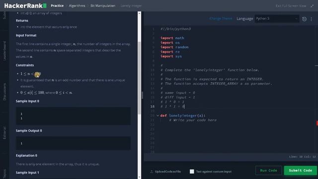 194 - Lonely Integer | Bit Manipulation | Hackerrank Solution | Python