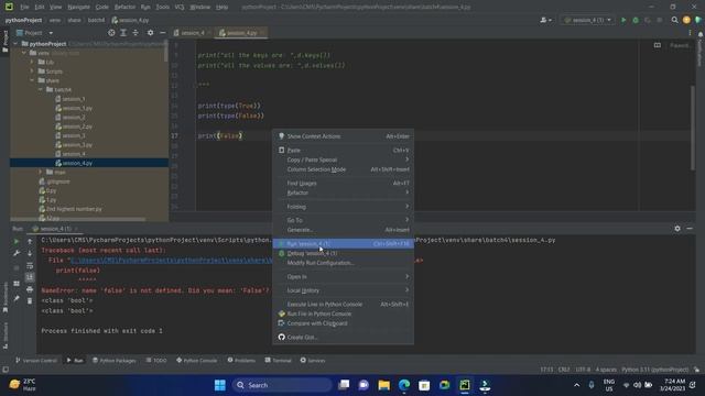 Session_4 - Datatypes (Dictionary, set, Boolean)#pythontutorialsforbeginners #pythoncourse