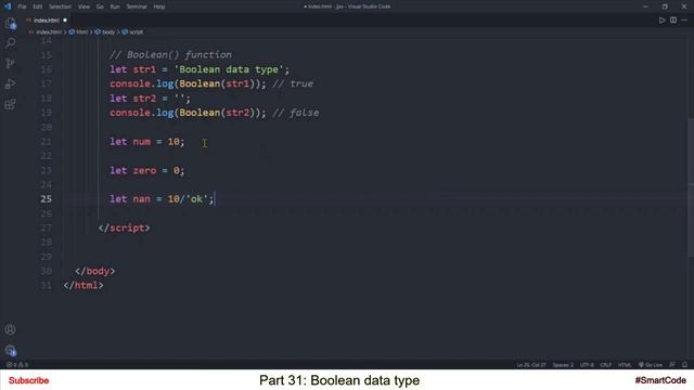 Boolean data type in JavaScript | Part 31 | JavaScript | #SmartCode