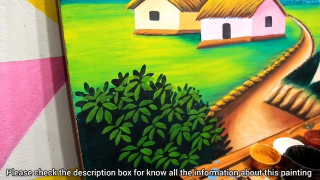 beautiful village scenery painting | nature drawing painting