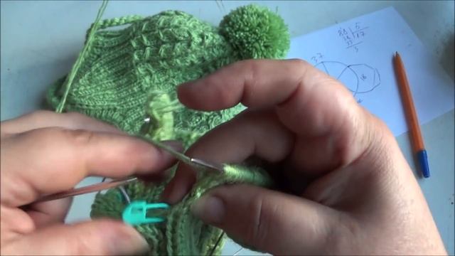 Вяжем спицами - шапочка с ушками . Часть 2
