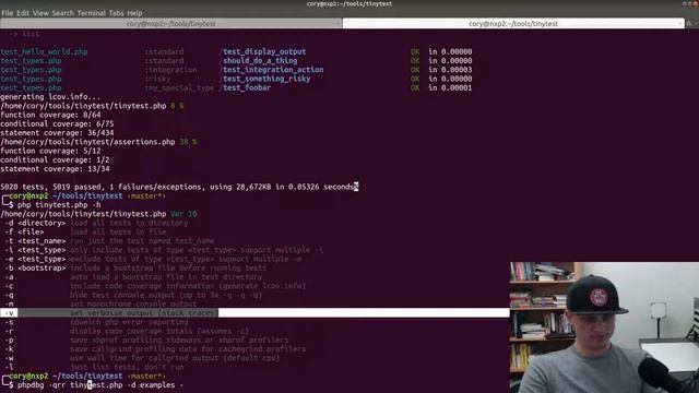 Test PHP code with code coverage and profiling (cachegrind), unit testing, phpunit, tdd.