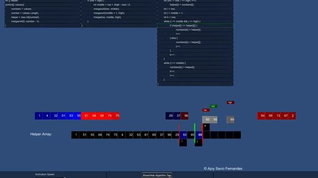 Merge Sort Animation With Code(Fast) (Debug Based Animation) смотреть онлайн