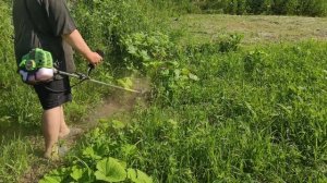 Прополка огорода бензокосой.Бензотяпка.