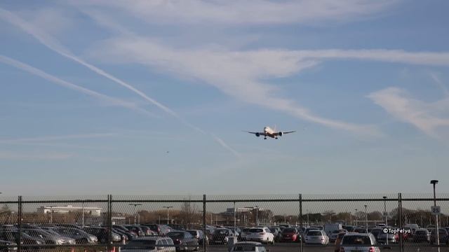 Airbus and Boeing Heavies landings at London Heathrow Airport in the frosty morning