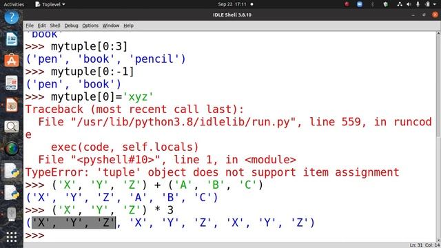 6.3.1 Python operations on tuple