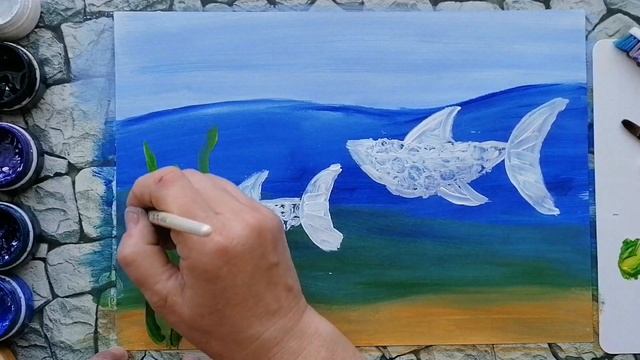 Акула и акуленок. Нетрадиционное рисование смотреть онлайн