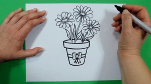 How To Draw Flowers In The Pot.  Як намалювати квіти в горщику.  Mother's Day .День Матері. Ромашки
