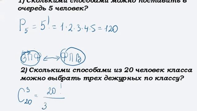 Комбинаторика (как различать перестановки, размещения и сочетания)