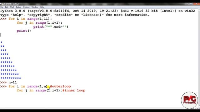 python for class 11/CS and IP/Python Pattern Programs - Printing Stars '*' in Right Triangle