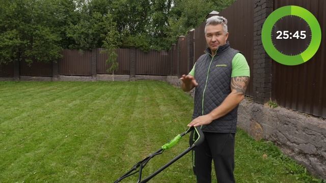 Газонокосилка Greenworks GD40LM45 (арт 2500407). Сколько можно косить на одном заряде аккумулятора? смотреть онлайн