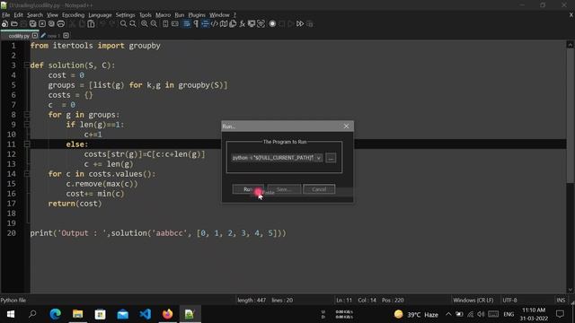 how to run a python code file in notepad plus plus