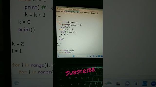 diamond pattern using python #viral #pythonprogram #python #coding #idle #computerscience