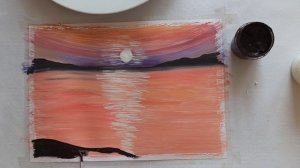 Рисуем журавля гуашью. Закат. ППР