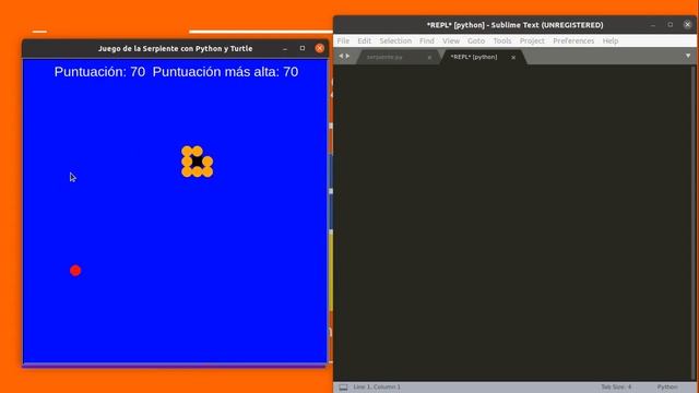 Juego de la Serpiente creado con el módulo Turtle de Python 3.8 en Ubuntu 20.04 LTS CODIGO GRATIS