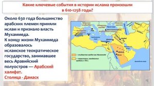 Какие ключевые события в истории ислама произошли в 610 - 1258 годы. Всемирная и