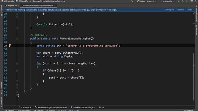 2. Remove Whitespaces from  a String in C# - C# Interview Questions (4 Ways)