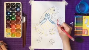 Рисуем курочку с цыплятами поэтапно /Учимся рисовать/Уроки ИЗО