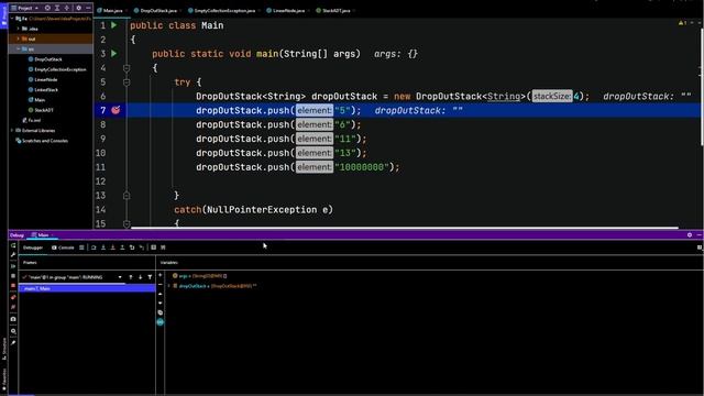 Java Data Structures LinkedDropOutStackADT Generics