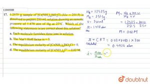 `1.2575 g` sample of `[Cr(NH_(3))_(6)]SO_(4)Cl(Mw=251.5)` is dissolved to prepare `250 mL` solut...