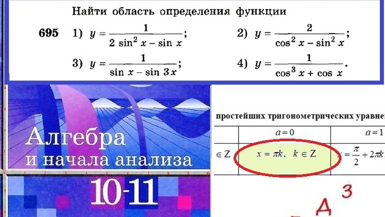 Алимов Ш.А. Алгебра и начала анализа 10-11 кл. № 695 Найти область определения функции