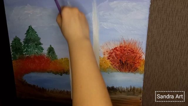 Рисуем осень. Рисуем пейзаж "краски осени" маслом на холсте смотреть онлайн