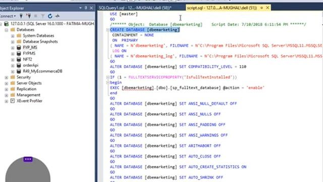 Creating Database and tables from script file/SQL SERVER/