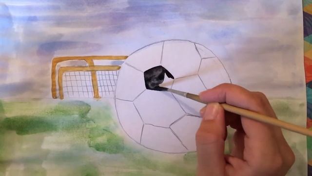 Рисуем футбольный мяч. Как нарисовать футбольный мяч на футбольном поле. Рисунки для мальчиков. смотреть онлайн